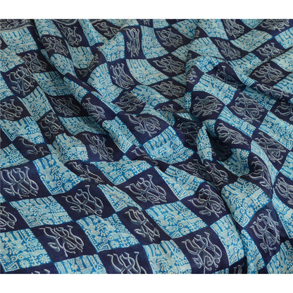 Sanskriti Vintage Sarees Gray Pure Silk Abstract Human Animal Print Sari Sustainable Fabric