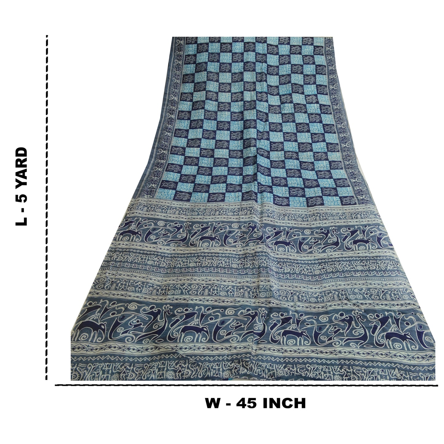 Sanskriti Vintage Sarees Gray Pure Silk Abstract Human Animal Print Sari Sustainable Fabric