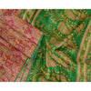 Sanskriti Vintage Sarees Pink &amp; Green Printed Pure Silk Sari Blomsterhåndværk Bæredygtigt Stoff
