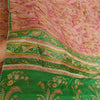 Sanskriti Vintage Sarees Pink &amp; Green Printed Pure Silk Sari Blomsterhåndværk Bæredygtigt Stoff