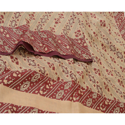 Sanskriti Vintage Sarees Indisk Brun/Rød Ren Silke Trykt Sari Håndværk Bæredygtigt Stoff
