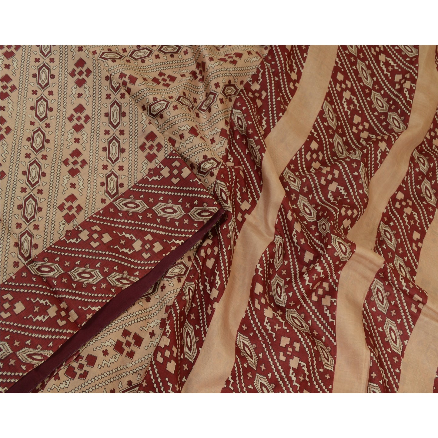Sanskriti Vintage Sarees Indisk Brun/Rød Ren Silke Trykt Sari Håndværk Bæredygtigt Stoff