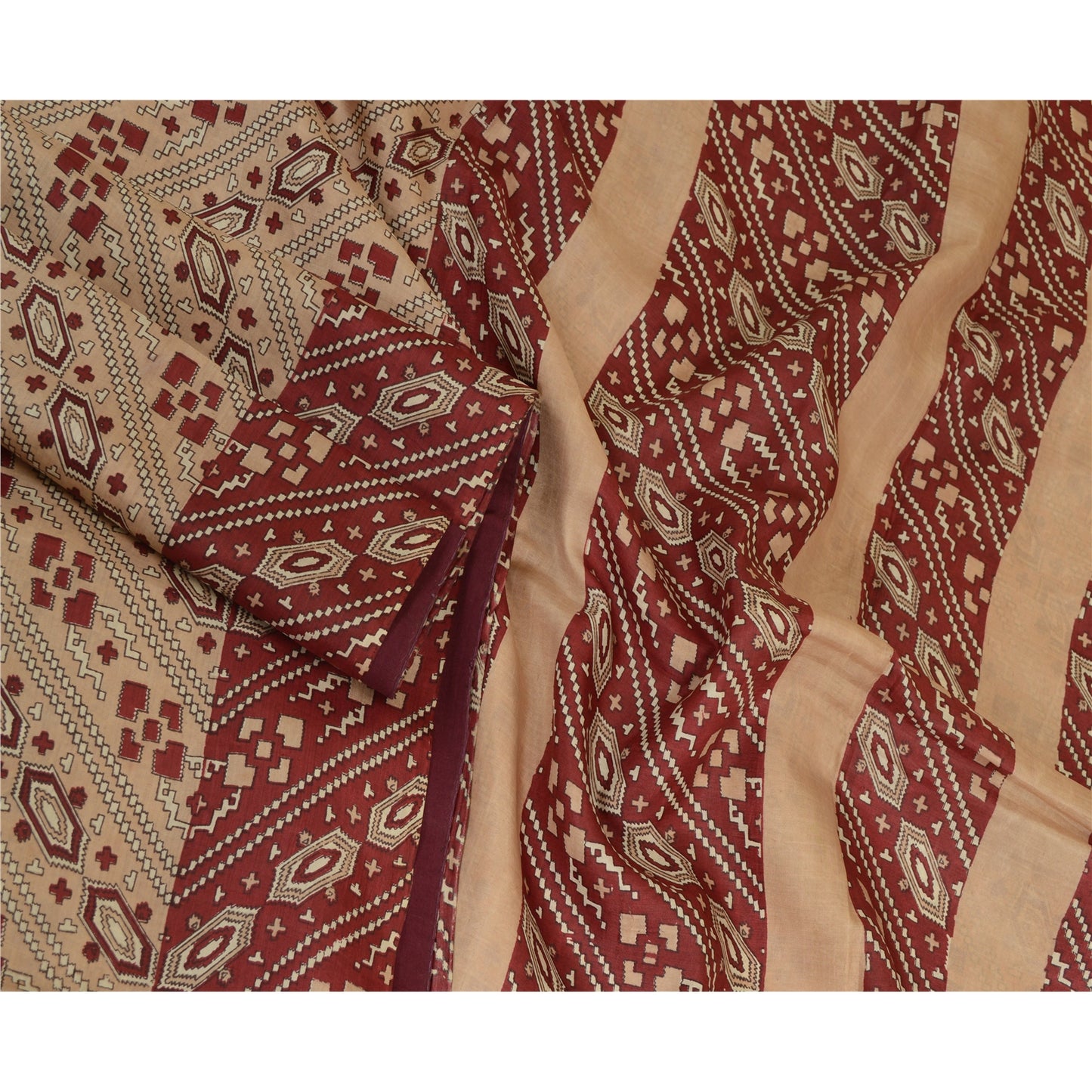 Sanskriti Vintage Sarees Indisk Brun/Rød Ren Silke Trykt Sari Håndværk Bæredygtigt Stoff
