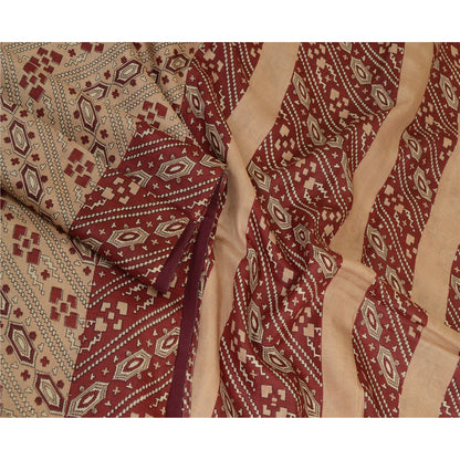 Sanskriti Vintage Sarees Indisk Brun/Rød Ren Silke Trykt Sari Håndværk Bæredygtigt Stoff