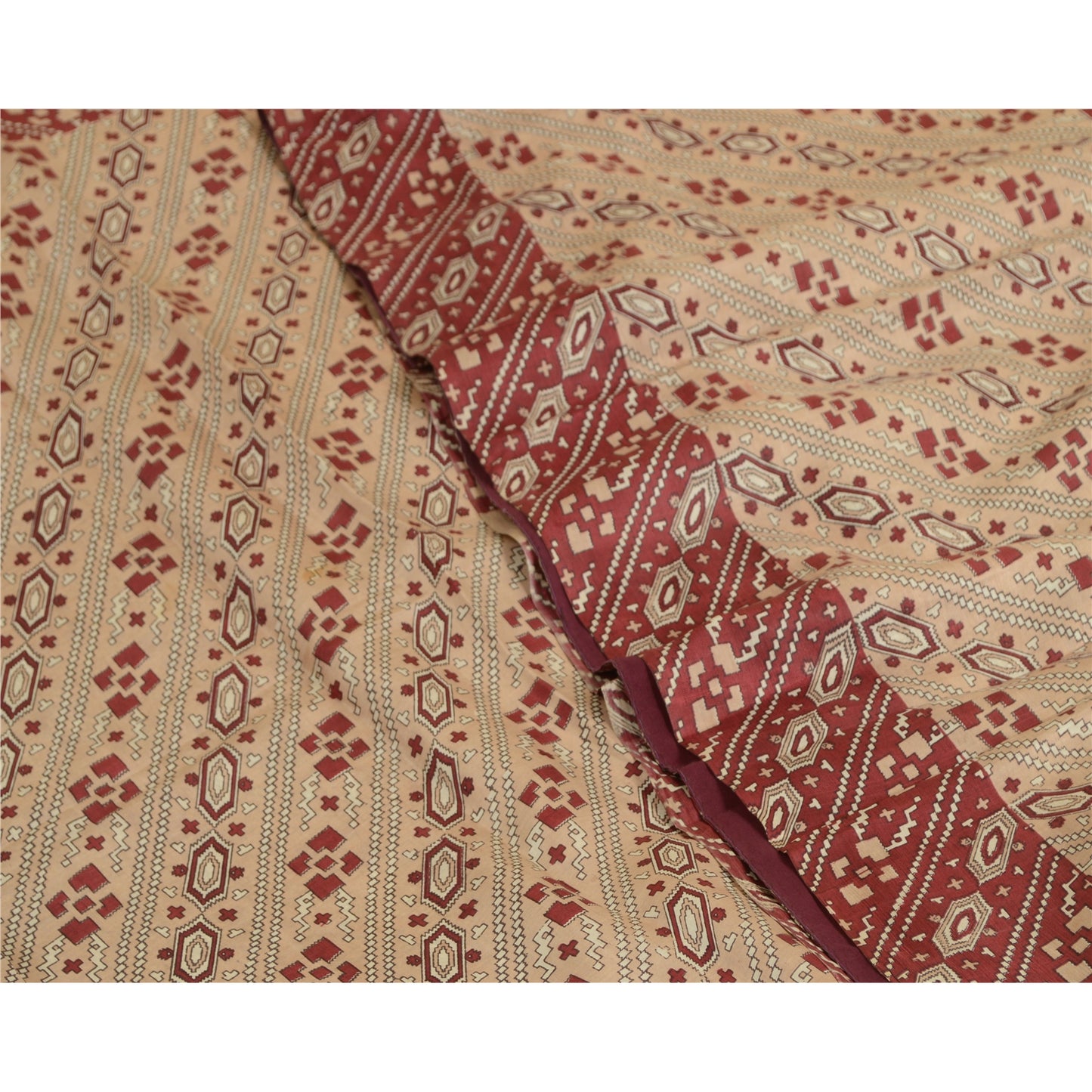 Sanskriti Vintage Sarees Indisk Brun/Rød Ren Silke Trykt Sari Håndværk Bæredygtigt Stoff