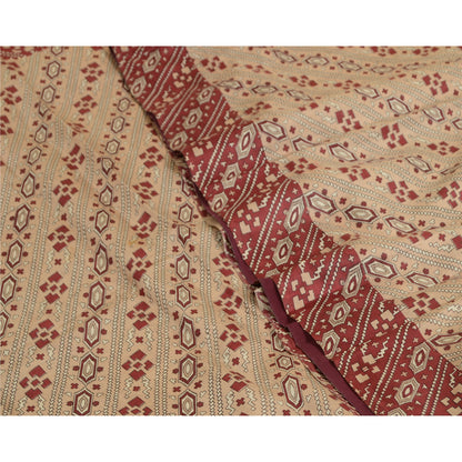 Sanskriti Vintage Sarees Indisk Brun/Rød Ren Silke Trykt Sari Håndværk Bæredygtigt Stoff