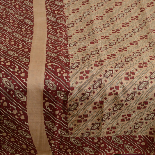 Sanskriti Vintage Sarees Indian Brown/Red Pure Silk Printed Sari Craft Sustainable Fabric