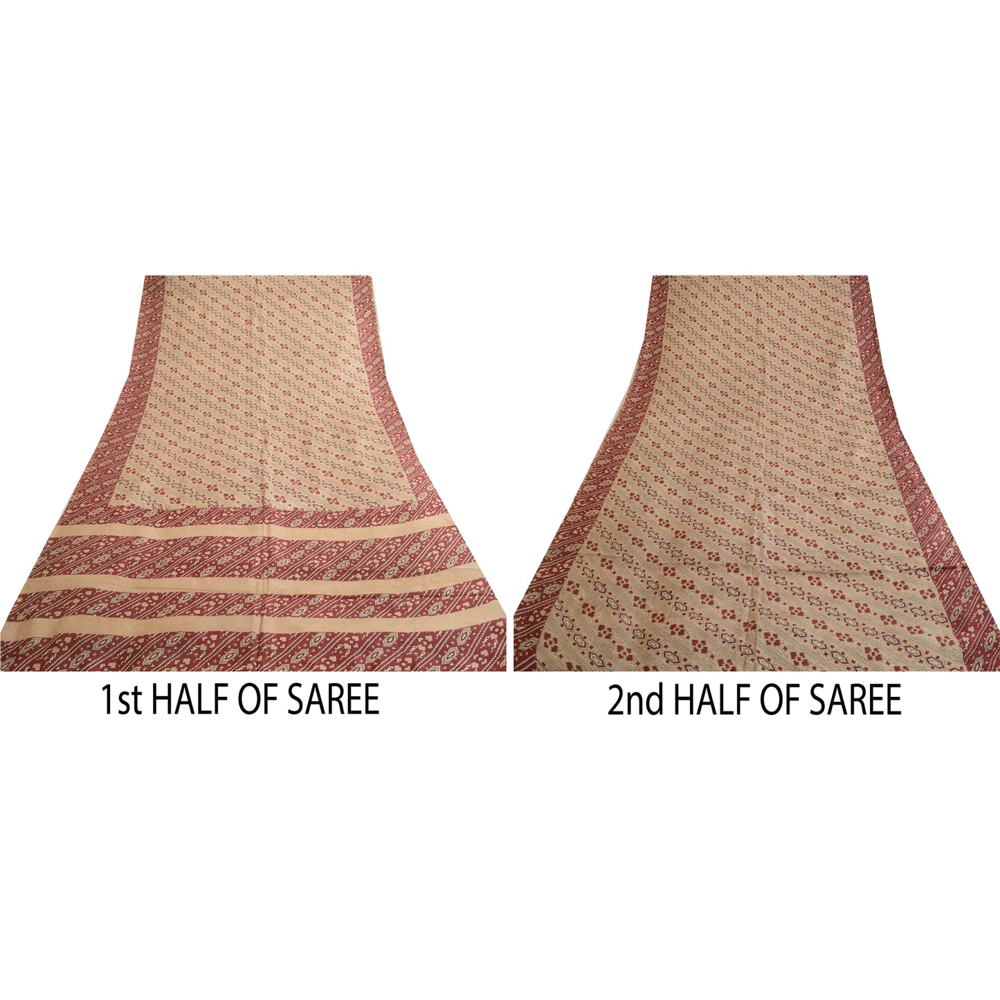 Sanskriti Vintage Sarees Indisk Brun/Rød Ren Silke Trykt Sari Håndværk Bæredygtigt Stoff
