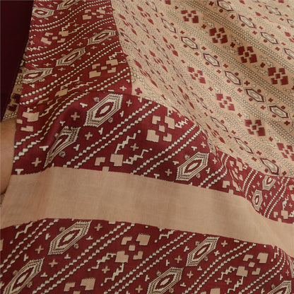 Sanskriti Vintage Sarees Indisk Brun/Rød Ren Silke Trykt Sari Håndværk Bæredygtigt Stoff
