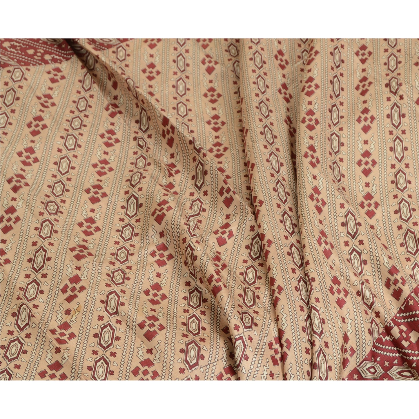 Sanskriti Vintage Sarees Indisk Brun/Rød Ren Silke Trykt Sari Håndværk Bæredygtigt Stoff