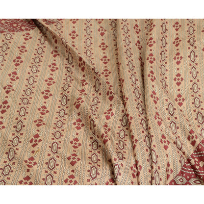 Sanskriti Vintage Sarees Indisk Brun/Rød Ren Silke Trykt Sari Håndværk Bæredygtigt Stoff