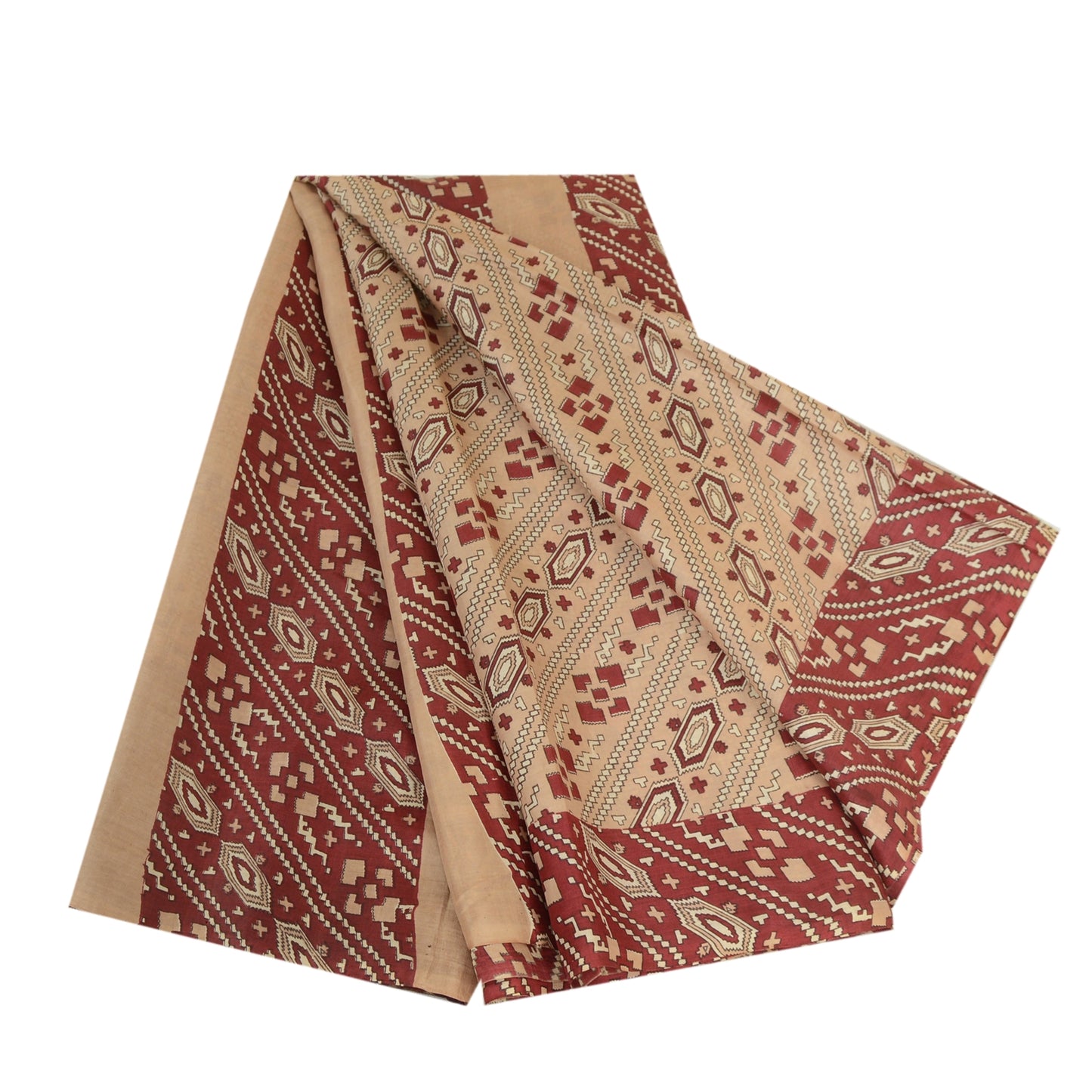 Sanskriti Vintage Sarees Indisk Brun/Rød Ren Silke Trykt Sari Håndværk Bæredygtigt Stoff