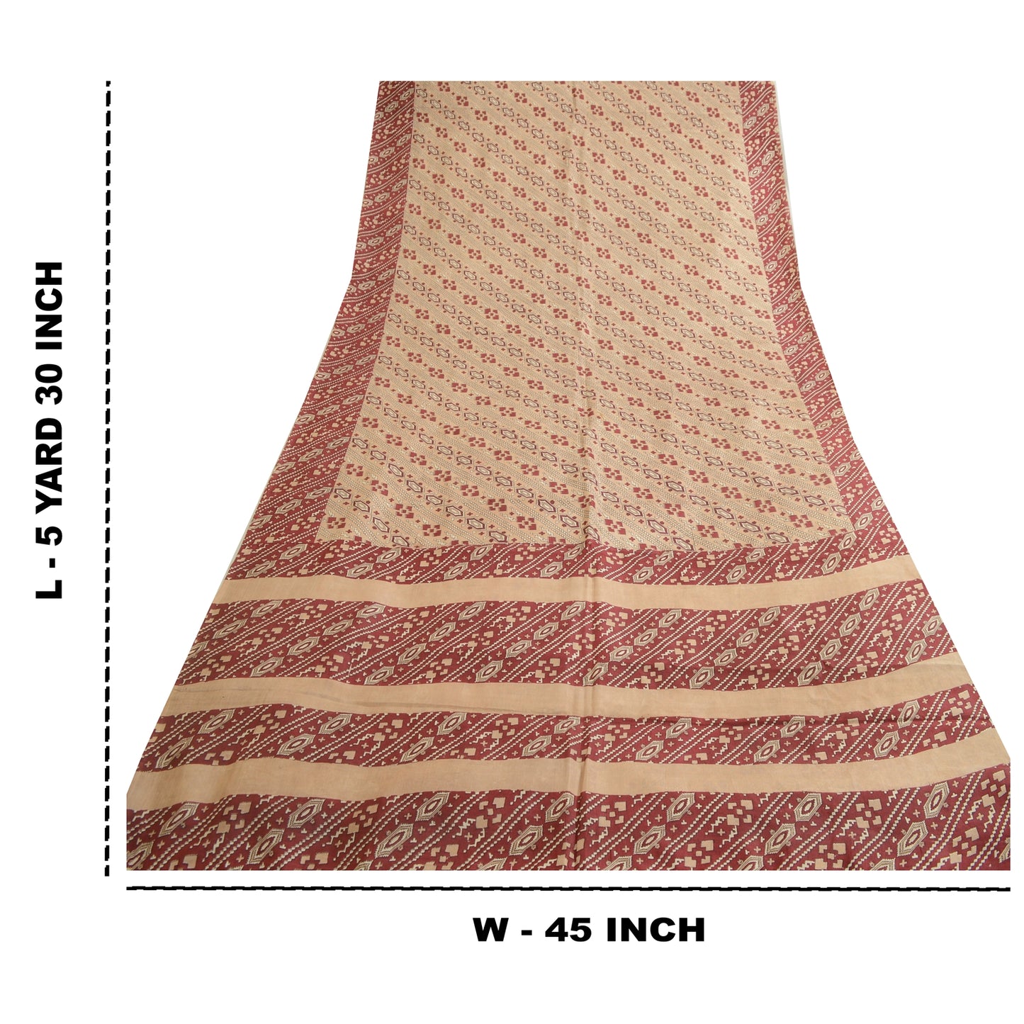 Sanskriti Vintage Sarees Indisk Brun/Rød Ren Silke Trykt Sari Håndværk Bæredygtigt Stoff