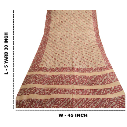 Sanskriti Vintage Sarees Indisk Brun/Rød Ren Silke Trykt Sari Håndværk Bæredygtigt Stoff