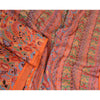 Sanskriti Vintage Sarees Orange 100% Pure Silk Printed Sari Soft Craft Sustainable Fabric