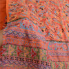 Sanskriti Vintage Sarees Orange 100% Pure Silk Printed Sari Soft Craft Sustainable Fabric