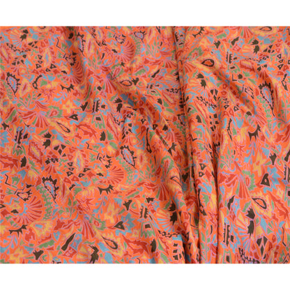 Sanskriti Vintage Sarees Orange 100% Pure Silk Printed Sari Soft Craft Sustainable Fabric