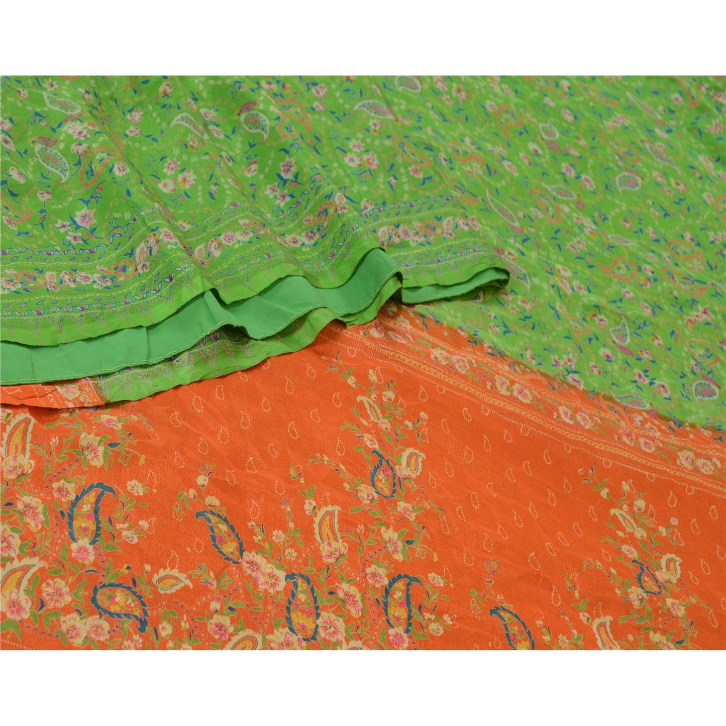 Sanskriti Vintage Sarees Green 100% Pure Silk Printed Sari Soft 5yd Craft Sustainable Fabric