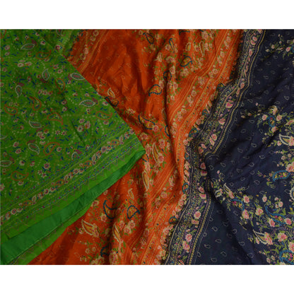 Sanskriti Vintage Sarees Green 100% Pure Silk Printed Sari Soft 5yd Craft Sustainable Fabric