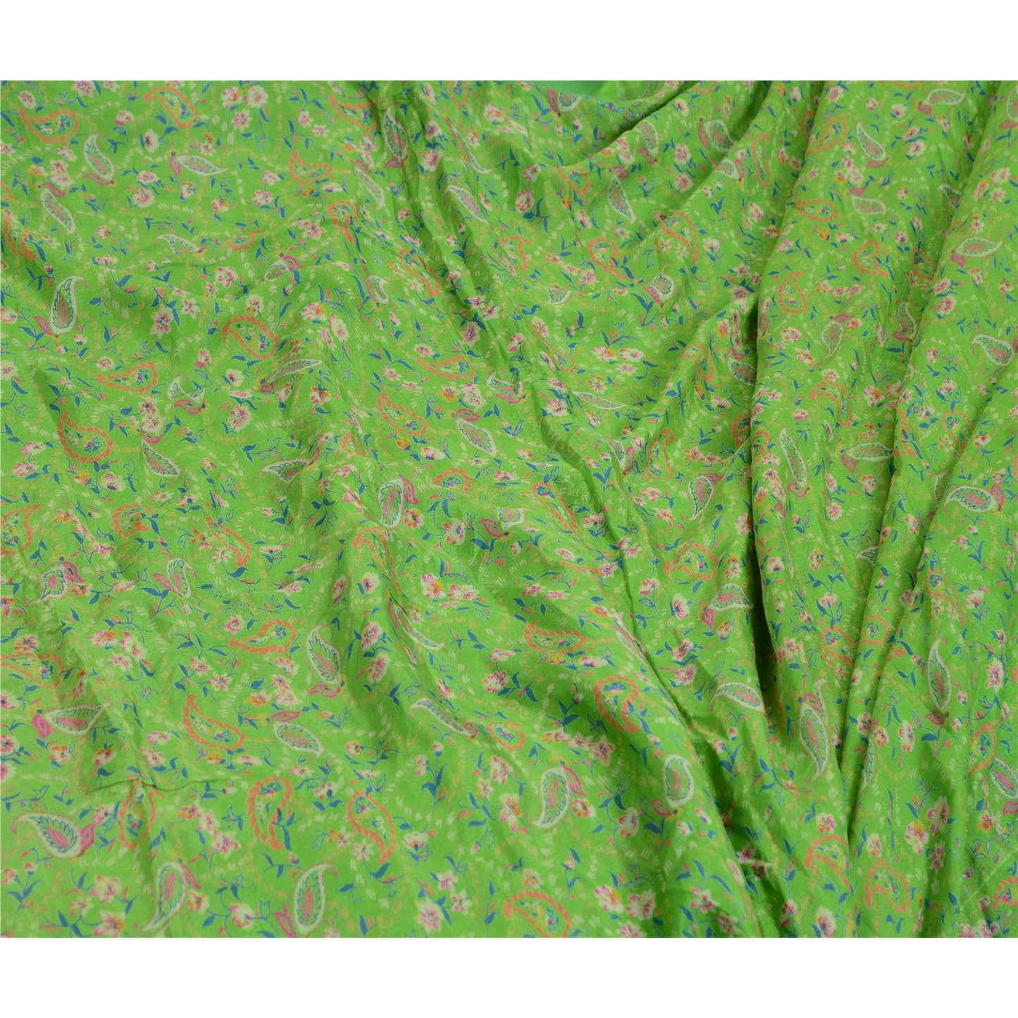 Sanskriti Vintage Sarees Green 100% Pure Silk Printed Sari Soft 5yd Craft Sustainable Fabric
