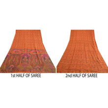 Load image into Gallery viewer, Sanskriti Vintage Sarees Orange 100% Pure Silk Printed Sari Soft Craft Fabric
