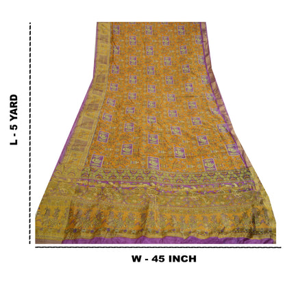 Sanskriti Vintage Sarees Saffron Zari Woven Printed Artificial Silk Sari Sustainable Fabric