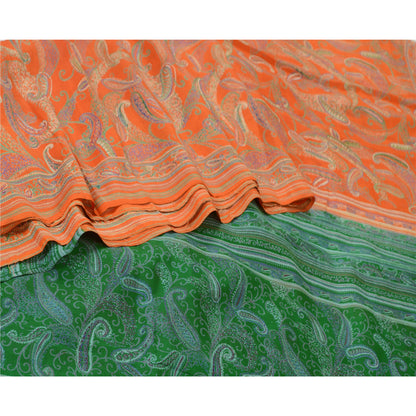 Sanskriti Vintage Sarees Indian Orange 100% Pure Silk Printed Sari Craft Sustainable Fabric