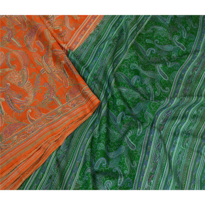 Sanskriti Vintage Sarees Indian Orange 100% Pure Silk Printed Sari Craft Sustainable Fabric