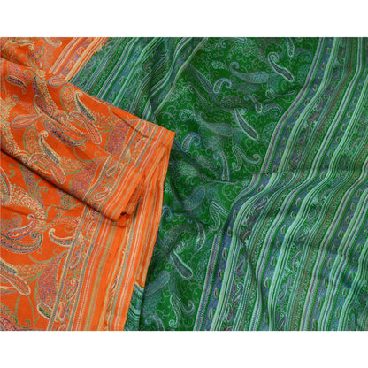 Sanskriti Vintage Sarees Indian Orange 100% Pure Silk Printed Sari Craft Sustainable Fabric