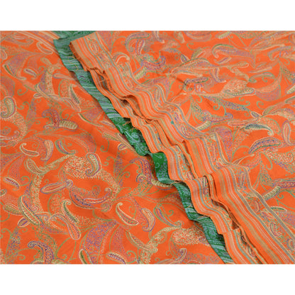 Sanskriti Vintage Sarees Indian Orange 100% Pure Silk Printed Sari Craft Sustainable Fabric