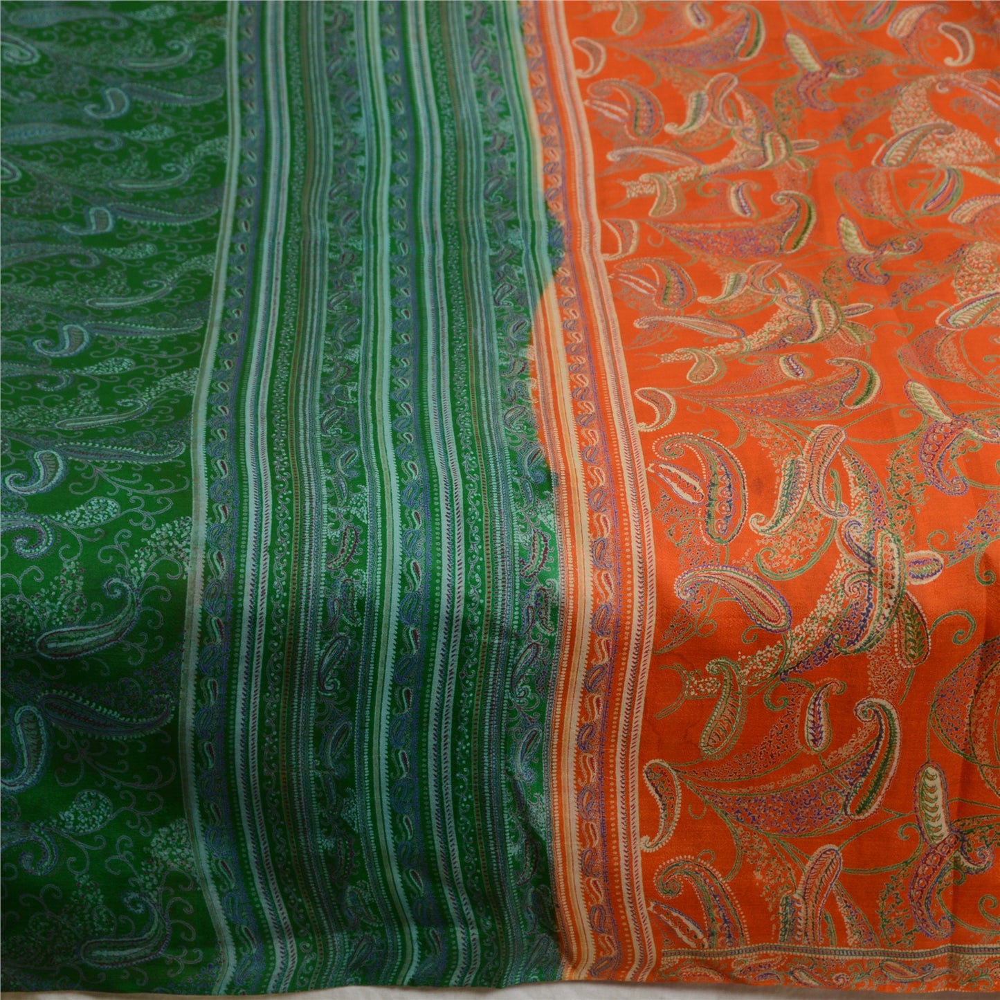 Sanskriti Vintage Sarees Indian Orange 100% Pure Silk Printed Sari Craft Sustainable Fabric