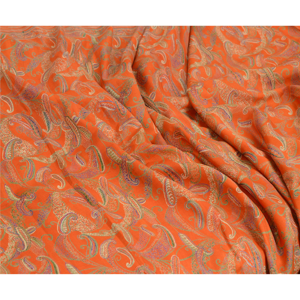 Sanskriti Vintage Sarees Indian Orange 100% Pure Silk Printed Sari Craft Sustainable Fabric