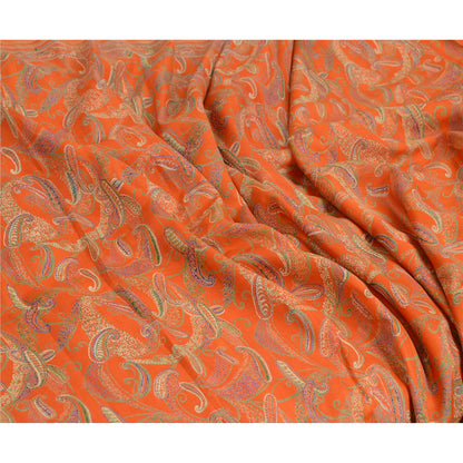 Sanskriti Vintage Sarees Indian Orange 100% Pure Silk Printed Sari Craft Sustainable Fabric
