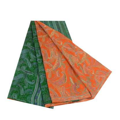 Sanskriti Vintage Sarees Indian Orange 100% Pure Silk Printed Sari Craft Sustainable Fabric