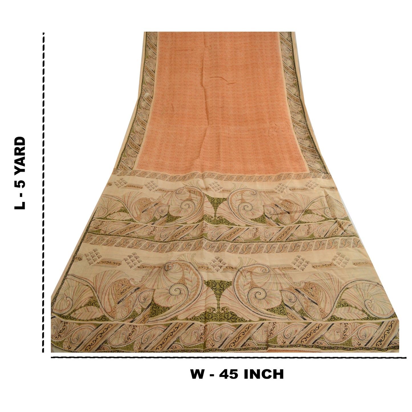 Sanskriti Vintage Sarees From India Peach Printed Pure Silk Sari Craft Sustainable Fabric