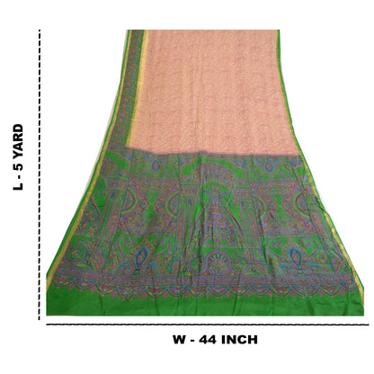 Sanskriti Vintage Sarees Pink & Green Pure Silk Printed Sari 5yd Craft Sustainable Fabric