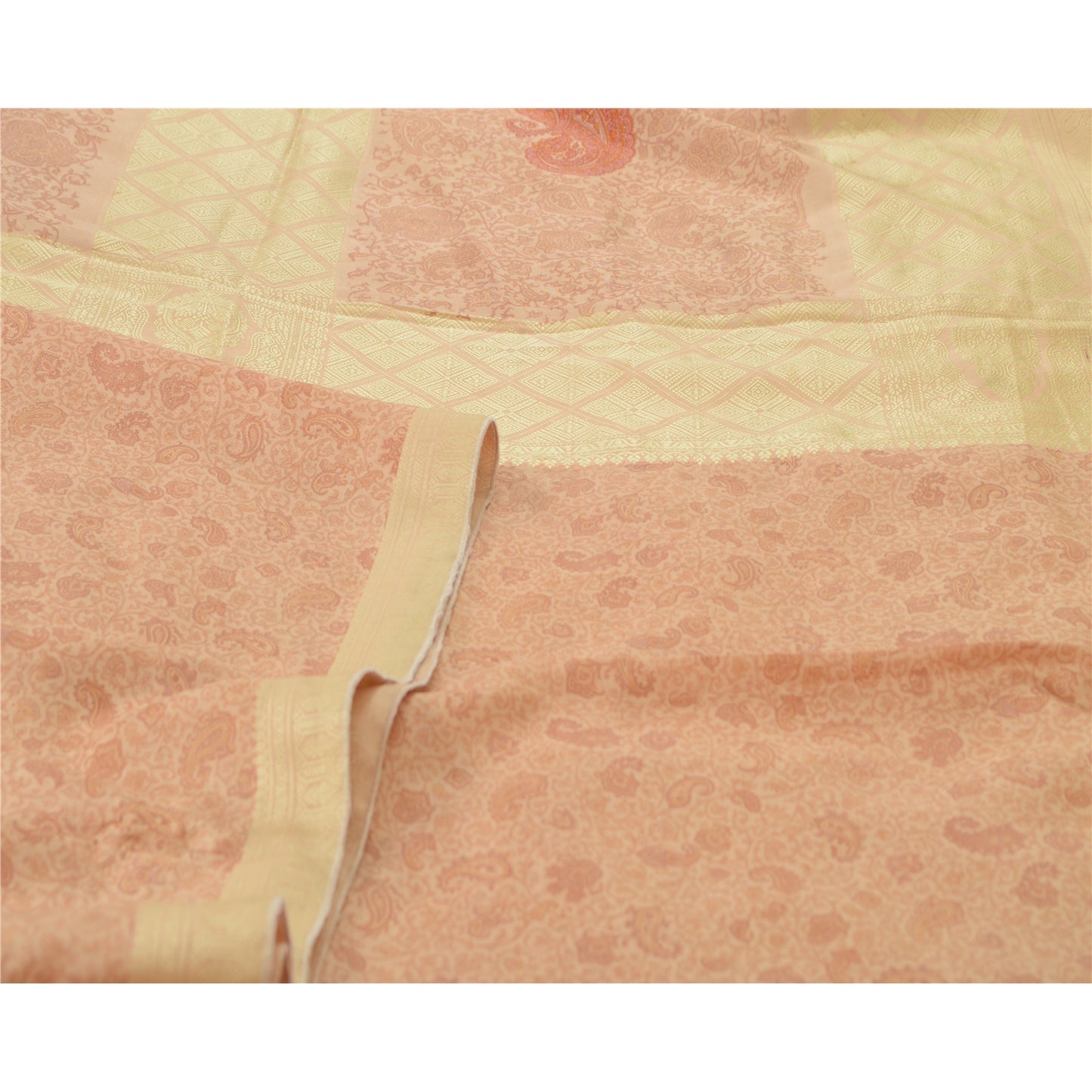 Sanskriti Vintage Sarees i lyserøde nuancer af tryk, vævet ren silkesari, håndværk af bæredygtigt stof