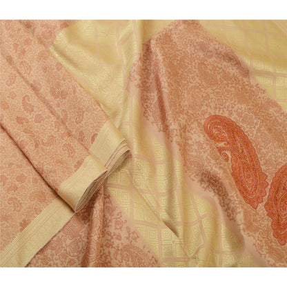 Sanskriti Vintage Sarees i lyserøde nuancer af tryk, vævet ren silkesari, håndværk af bæredygtigt stof