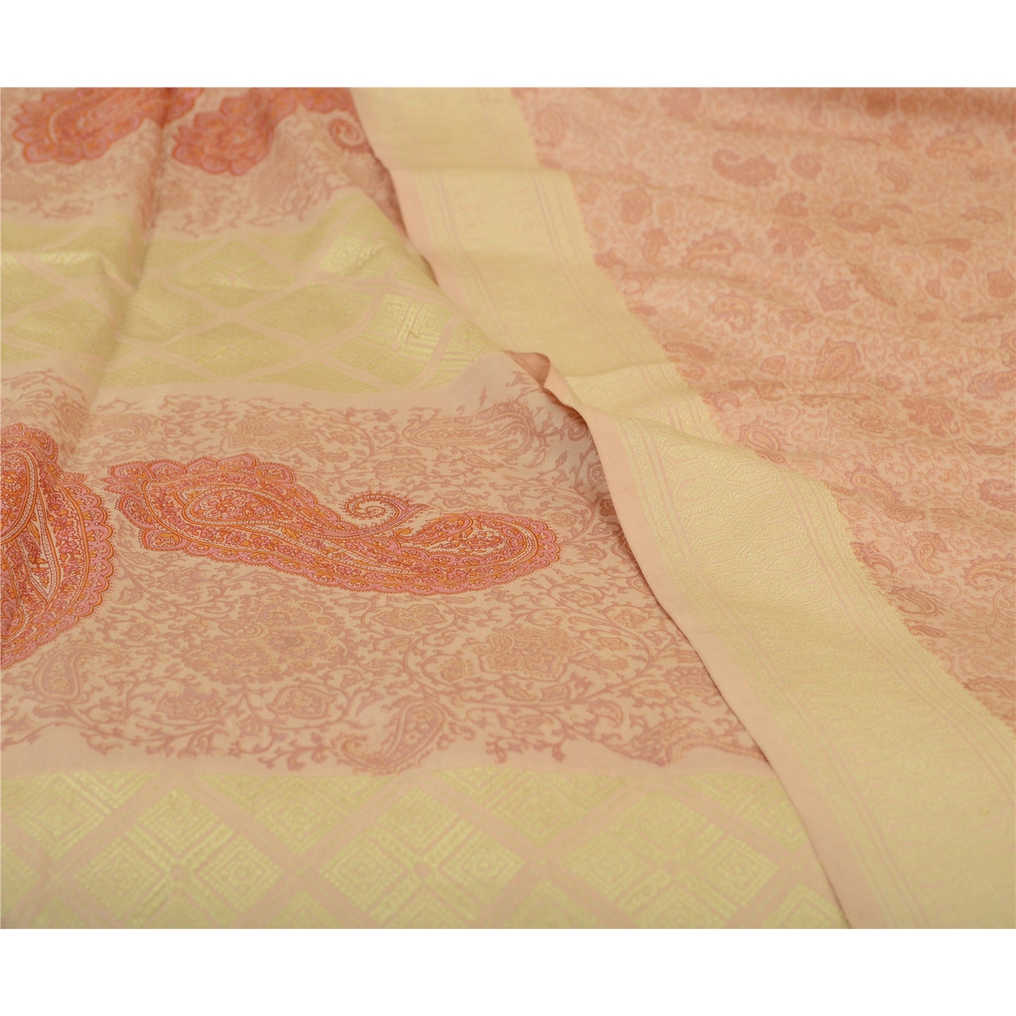 Sanskriti Vintage Sarees i lyserøde nuancer af tryk, vævet ren silkesari, håndværk af bæredygtigt stof