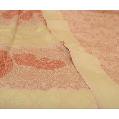 Sanskriti Vintage Sarees i lyserøde nuancer af tryk, vævet ren silkesari, håndværk af bæredygtigt stof