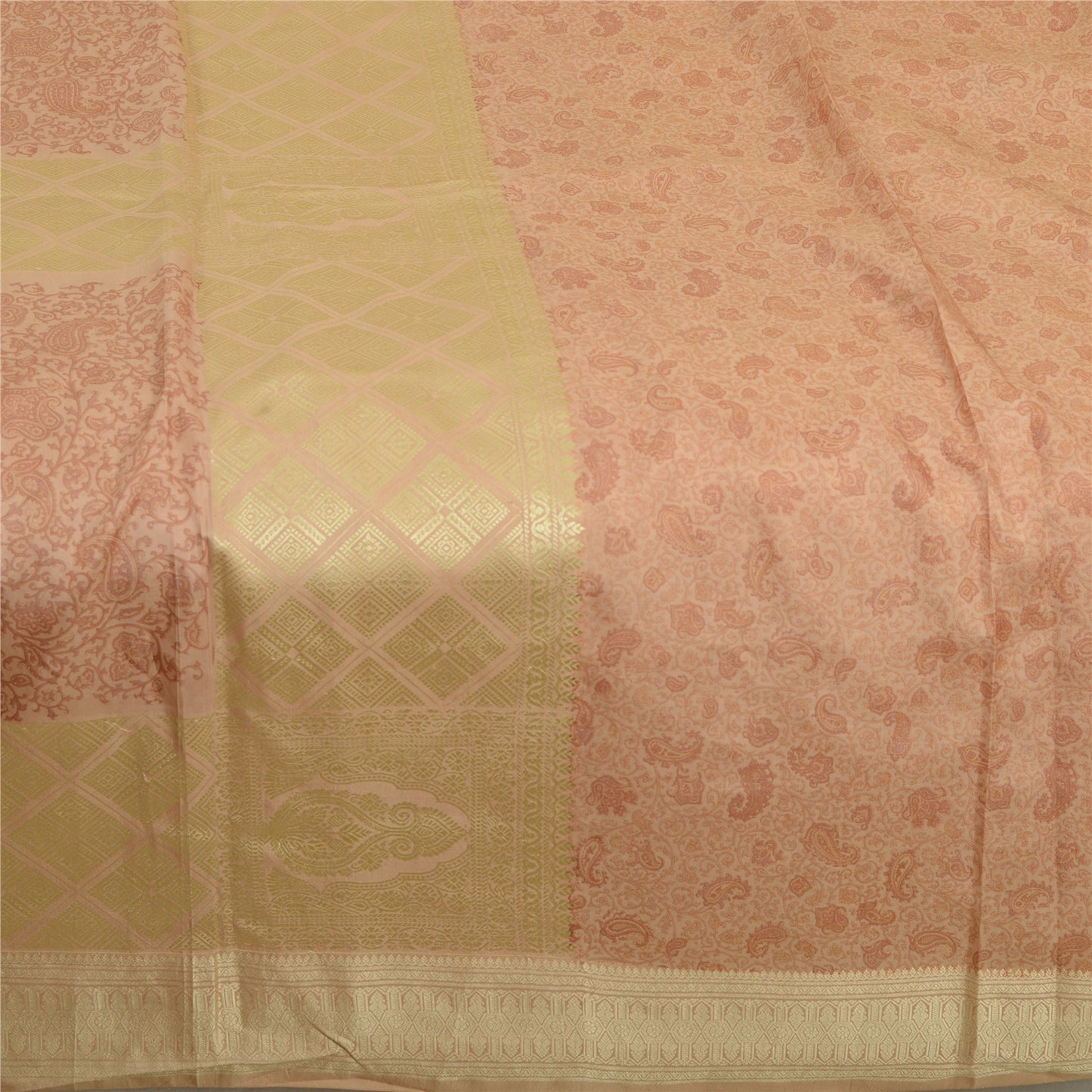 Sanskriti Vintage Sarees i lyserøde nuancer af tryk, vævet ren silkesari, håndværk af bæredygtigt stof