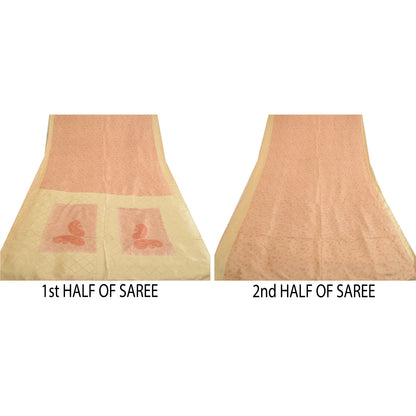 Sanskriti Vintage Sarees i lyserøde nuancer af tryk, vævet ren silkesari, håndværk af bæredygtigt stof