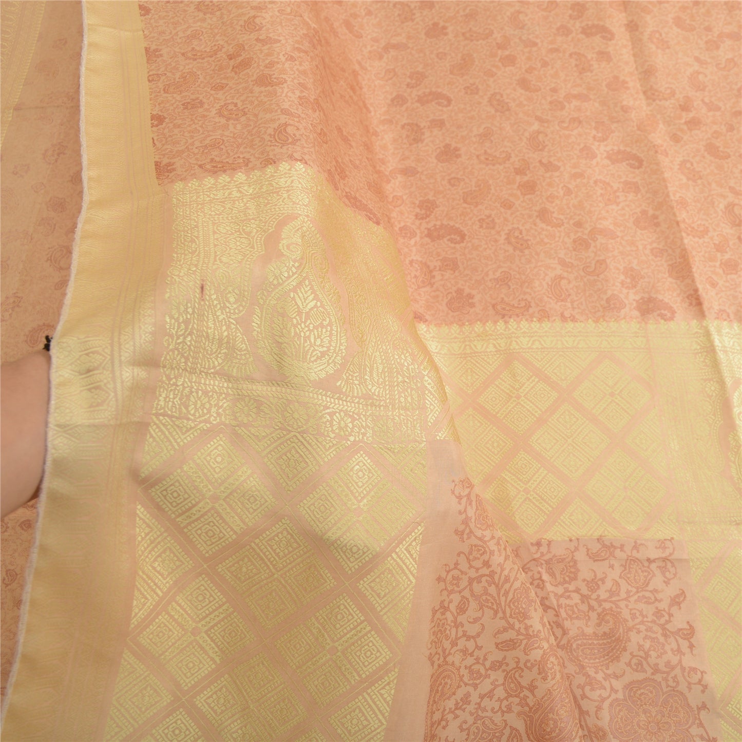 Sanskriti Vintage Sarees i lyserøde nuancer af tryk, vævet ren silkesari, håndværk af bæredygtigt stof