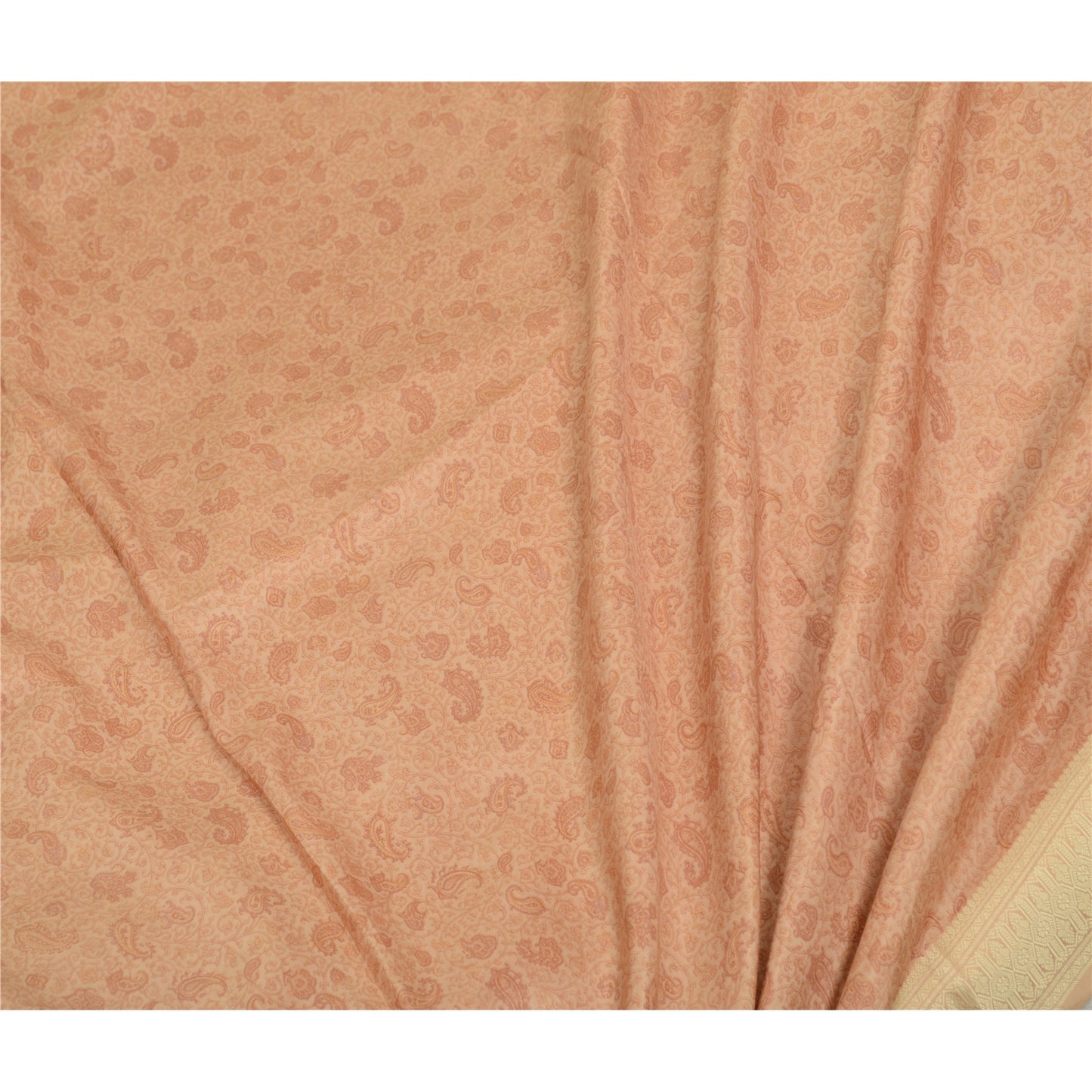 Sanskriti Vintage Sarees i lyserøde nuancer af tryk, vævet ren silkesari, håndværk af bæredygtigt stof