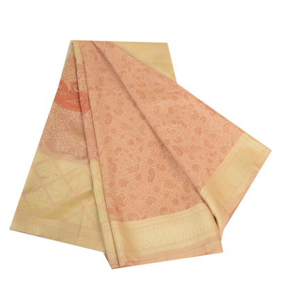 Sanskriti Vintage Sarees i lyserøde nuancer af tryk, vævet ren silkesari, håndværk af bæredygtigt stof