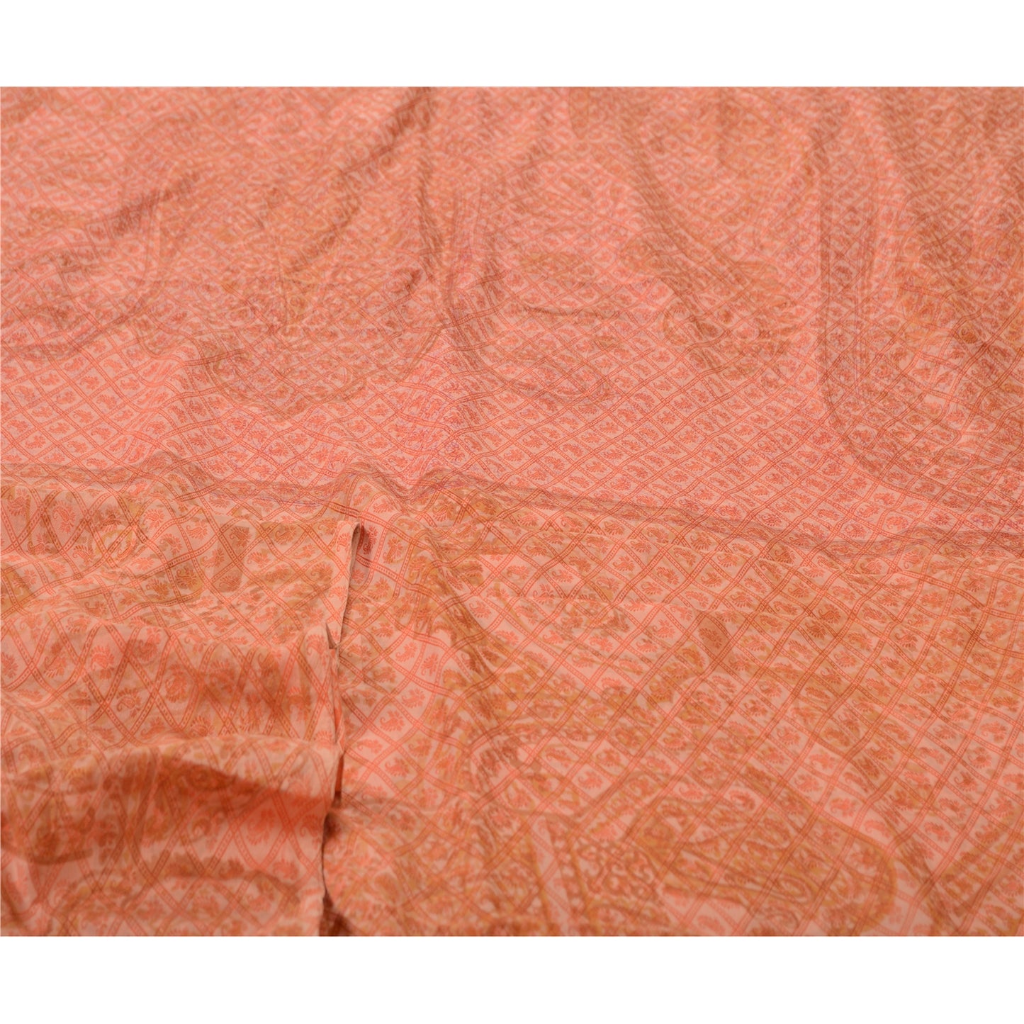 Sanskriti Vintage Sarees Indian Pastel-Red Pure Silk Printed Sari Craft Sustainable Fabric