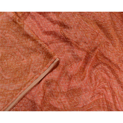Sanskriti Vintage Sarees Indian Pastel-Red Pure Silk Printed Sari Craft Sustainable Fabric