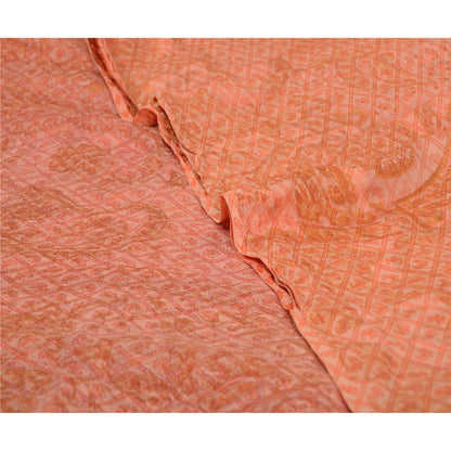 Sanskriti Vintage Sarees Indian Pastel-Red Pure Silk Printed Sari Craft Sustainable Fabric