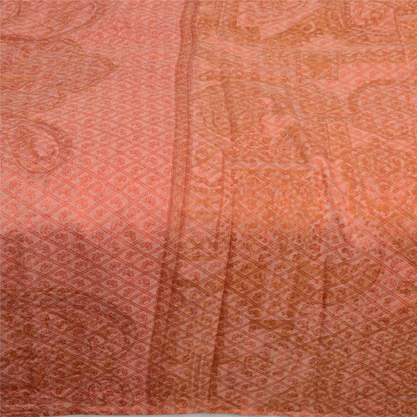 Sanskriti Vintage Sarees Indian Pastel-Red Pure Silk Printed Sari Craft Sustainable Fabric