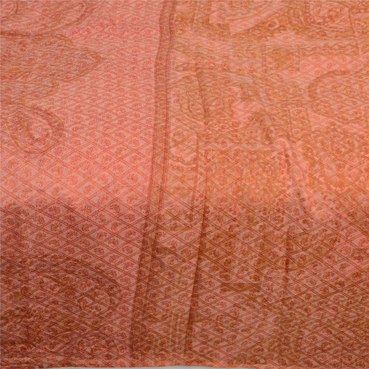 Sanskriti Vintage Sarees Indian Pastel-Red Pure Silk Printed Sari Craft Sustainable Fabric